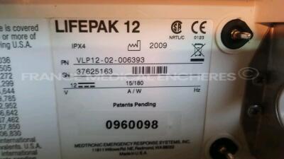 Medtronic/Physio-Control Defibrillator/Monitor Lifepak 12 - YOM 2009 - S/W 3011371-134 - User Test Passed - Multilingual Device - Missing Paddles - w/ 1 x Battery Charger - YOM 2009 and 1 x ECG Leads and 1 x SPO2 Sensors and 1 x Cuff (Powers up - Slight S - 16