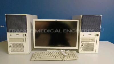 Lot of 1 x Drager LCD Monitor PC22012R - YOM 07/2014 (Powers up - Slight Scratches - See Pictures) and 2 x Drager Infinity Central Station CPU ( One unit is no power - Power button needs to be repaired - See Pictures) and 1 x Silver Seal Medical Keyboard