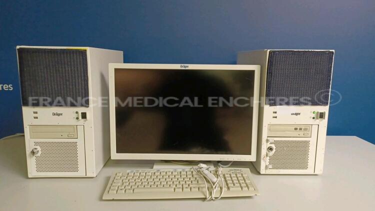 Lot of 1 x Drager LCD Monitor PC22012R - YOM 07/2014 (Powers up - Slight Scratches - See Pictures) and 2 x Drager Infinity Central Station CPU ( One unit is no power - Power button needs to be repaired - See Pictures) and 1 x Silver Seal Medical Keyboard