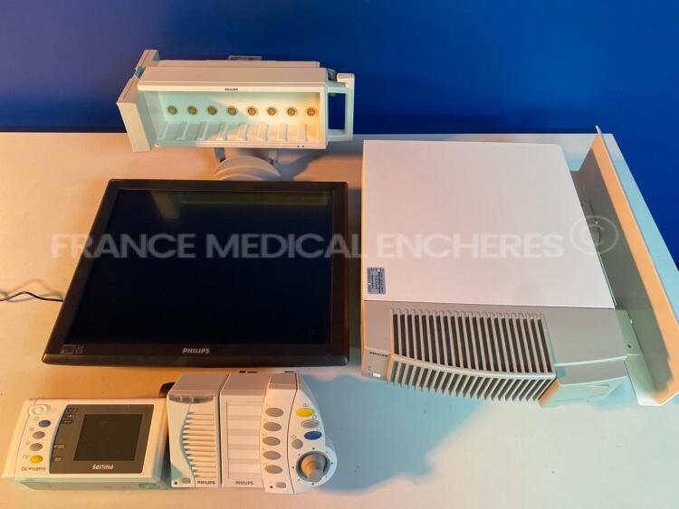 Philips Monitoring Set including 7x Tyco LCD Touch Monitors Elo Touchsystem and 8 x Philips MP80 Intellivue M8008A YOM 2008 and 8 x Philips Intellivue X2 M3002A YOM 2008 and 8 x Philips M8040/M8026/M8025 and 8 Philips M8040/M8048A
