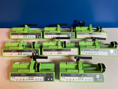 Lot of 8 Fresenius Syringe Pumps Pilote A/Pilote C - no power cables (All power up) *15697301X/17853971/15964696/17522430/18339659/18339661/15964719X*