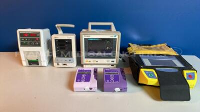Lot of 2 x Vygon Enteral Feeding Pumps Easymoov 4 YOM 2010/2013 and 1 x Fresenius Infusion Pump Greenstream VOP-P Argus 414 and 1 x Mindray Vital Sighns Monitor Datascope Duo and 1 x Philips Patient Monitor M3046A and 1 x Schiller Defibrillator Fred Bi u