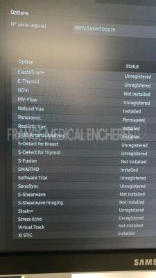 Samsung Ultrasound RS80 EVO - YOM 2020 - S/W 1.00.03.3032 - Options - CEUS plus - Natural Vue - Realistic Vue - S-3D Arterial Analysis - SMART 4D - XI STIC w/ Samsung Probes LA3-16AI - YOM 06/2017 and CA1-7A - YOM 02/2021 and E3-12A - YOM 01/2018 (Powers - 11