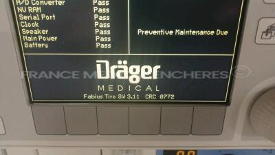 Drager Ventilator Fabius Tiro - YOM 2007 - S/W 3.11 fully functional (Powers up) *aryk0163* - 2