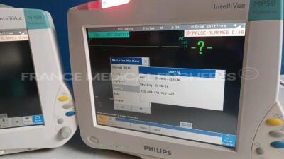 Lot of 3 x Philips Patient Monitors Intellivue Anesthesia MP50 - YOM 2006 - S/W D.00.58 - French Language - w/ 3 x Philips Modules M3001A - YOM 2011 / 2006 (All power up) *DE44032139/DE44032096/DE44032085* - 2