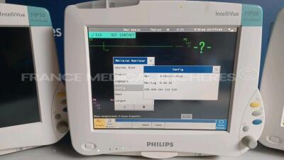 Lot of 3 x Philips Patient Monitors Intellivue Anesthesia MP50 - YOM 2006 - S/W D.00.58 - French Language - w/ 3 x Philips Modules M3001A - YOM 2021 /2011/2009 (All power up) *DE44032088/DE44032091/DE44032169* - 3