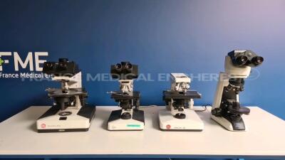 Lot of Microscopes 1x Leica Microscope Diaplan (Untested), 1x Leica Microscope Leittz Labor Plus (Powers Up), 1x Leica Microscope Dialux 20 (Untested) and 1x Nikon Microscope Eclipse E200 (Powers Up)