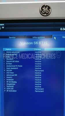 GE Ultrasound Voluson S6 BT15 - YOM 2015 - S/W 15.0.2 - Options - DICOM - IOTA LR2 - BT Activation w/ GE Probe 4C-RS - YOM 2015 see picture of the test and GE Footswitch FSU-3000G and Sony Digital Graphic Printer UP-D898MD (Powers up) *30980SU8* - 9