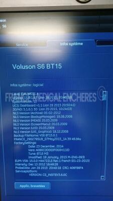 GE Ultrasound Voluson S6 BT15 - YOM 2015 - S/W 15.0.1 - Options - DICOM - IOTA LR2 - BT Activation (Powers up) *294129SU9* - 6