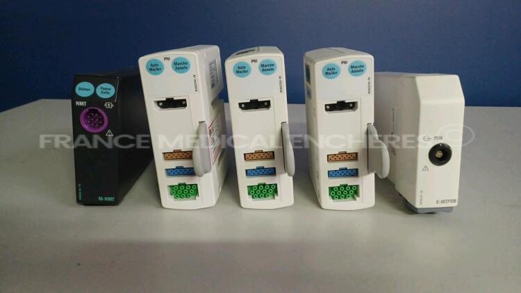 Mixed lot of GE Modules including 1 x Datex Ohmeda M-NMT-02 - 1 x Module E-INTPSM - 1 Module E-PSM-01 and 2 x Modules E-PSM-01 - YOM 2003/2008/2012 *4965448/6875389/6459375/6459390*