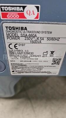 Toshiba Ultrasound Xario SSA-660A - YOM 02/2013 - w/ PVT-681MV probe YOM 2011 - PVT-674BT probe YOM 12/2915 - Sony digital graphic printer UP-D897 (damaged see picture) *LGM1326630/99A15Z62744/B1542870* - 14