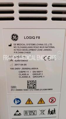 GE Ultrasound Logiq F8 - YOM 2017/04 - S/W R2.0.4 - Options - Basic w/ GE Probe L6-12-RS - YOM 2016/09 (Powers up) *626610WX0* - 15