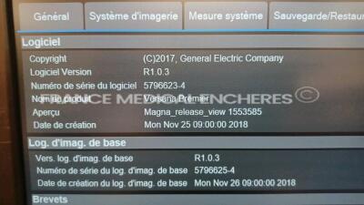 GE Ultrasound Versana Premier - YOM 2019 - S/W R1.0.3 - Options - Basic - Doppler CW - TVI - HighPerformance (Powers up) *6040754WX0* - 6