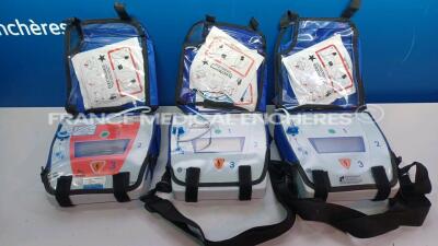 lot of 3 x Schiller Defibrillators Fred Easy (All Power up - Batteries need to changed - Missing 2 x batteries - See pictures) *058996011442/058998023435/58608588*