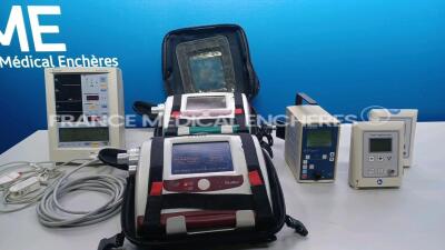 Mixed Lot of 1 x Datascope Monitor Accutorr Plus (Powers up) 2 x Resmed Transport Elisee w/ 2 x Transport Carry Cases - Count 63 hours/295 hours (Both Power up) - 1 x Codman Patient Monitor ICP Express (Powers up) and 2 x Shiley Pressure Control without P