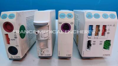 Lot of 4 x GE Patient Data Modules w/ 1x E-PRESTN - 1 x E-NMT - 1 x E-COPSV and 1 x Emini C - YOM 2006/2009/2013/2017 (Untested) *SGQ13475708HA/8515856/6570665/6229686*