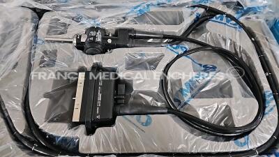 Olympus Ultrasound Gastroscope GF-UE160-AL5 Engineer report : Optical system no fault found ,Angulation no fault found , Insertion tube no fault found , Light transmission no fault found , Channels no fault found , Leak in the device , no distal sheath, 1