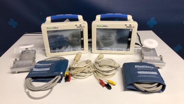 Lot of 2 WelchAllyn Patient Monitors Propaq CS - S/W 3.50.00 w/ ECG sensors and cuffs (Both power up)