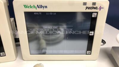 Lot of 2 WelchAllyn Patient Monitors Propaq CS - S/W 3.50.00 w/ ECG sensors and cuffs (Both power up) - 2