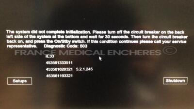 Philips Ultrasound IE33 - YOM 12/2005 - S/W 5.2.1.245 - Options 2DQ - Clinical Option Adult Cardiology - Acquisition Protocol (Stress Echo) - Netlink DICOM 3.0 - Language Option French - diagnostic error Code 503 w/ Philips Probe L11-3 and Philips Transdu - 7