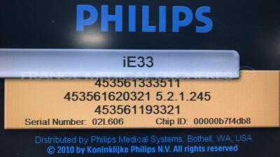 Philips Ultrasound IE33 - YOM 12/2005 - S/W 5.2.1.245 - Options 2DQ - Clinical Option Adult Cardiology - Acquisition Protocol (Stress Echo) - Netlink DICOM 3.0 - Language Option French - diagnostic error Code 503 w/ Philips Probe L11-3 and Philips Transdu - 8