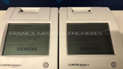 Lot of 2 Siemens Urine Analysers Clinitek Status + - YOM 2020 and 2017 - S/W 2.630.001 and 2.620.002 - no power supplies (Both power up) - 5