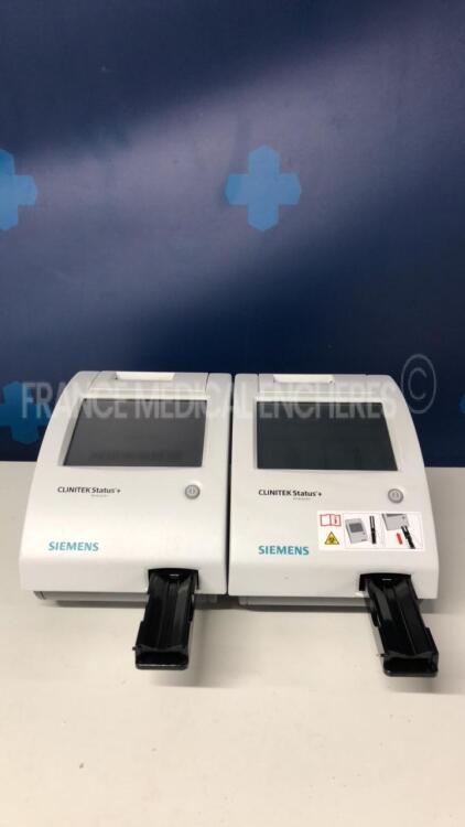 Lot of 2 Siemens Urine Analysers Clinitek Status + - YOM 2018 and 2020 - S/W 2.620.001 and 2.430.001 - no power supplies (Both power up)