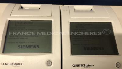 Lot of 2 Siemens Urine Analysers Clinitek Status + - YOM 2018 and 2020 - S/W 2.620.001 and 2.430.001 - no power supplies (Both power up) - 5