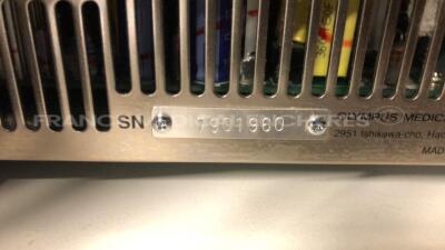 Olympus Tower including Olympus Light Source CLV-180 Evis Exera 2 - YOM 2010 and Olympus Video Processor CV-180 Evis Exera 2 - YOM 2010 and Olympus Pigtail Evis Exera 2 MAJ-1430 and Olympus Monitor LCD OEV 191 - YOM 2006 and Olympus Keyboard MAJ-1428 - Ol - 13