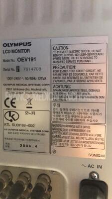 Olympus Tower including Olympus Light Source CLV-180 Evis Exera 2 - YOM 2010 and Olympus Video Processor CV-180 Evis Exera 2 - YOM 2010 and Olympus Pigtail Evis Exera 2 MAJ-1430 and Olympus Monitor LCD OEV 191 - YOM 2006 and Olympus Keyboard MAJ-1428 - Ol - 17