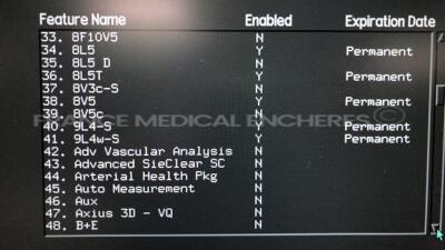 Acuson Ultrasound Sequoia 512 S/W 12.221 - Options - CPS-General imaging - CPS Capture - Cadence trig burst - Calc data to MO - DICOM store SCU/SR - Driving experience 7 - Driving experience 8 - Dual linear Extended trigger - GI auto doppler - High HR ECG - 10