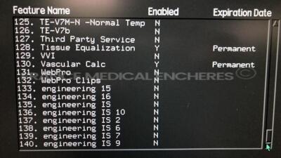 Acuson Ultrasound Sequoia 512 S/W 12.221 - Options - CPS-General imaging - CPS Capture - Cadence trig burst - Calc data to MO - DICOM store SCU/SR - Driving experience 7 - Driving experience 8 - Dual linear Extended trigger - GI auto doppler - High HR ECG - 16