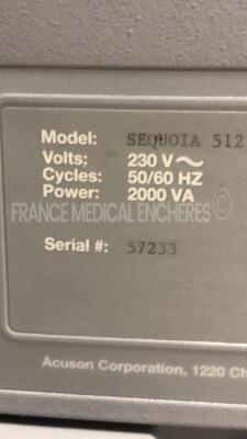 Acuson Ultrasound Sequoia 512 S/W 12.221 - Options - CPS-General imaging - CPS Capture - Cadence trig burst - Calc data to MO - DICOM store SCU/SR - Driving experience 7 - Driving experience 8 - Dual linear Extended trigger - GI auto doppler - High HR ECG - 22