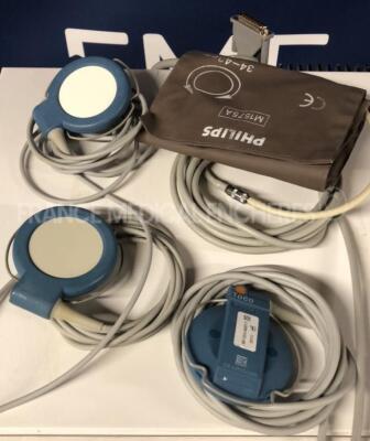 Philips Fetal Monitor Series 50 XMO - YOM 2003 w/ transducers Cardio 1 and Cardio 2 and TOCO and NPB sensors - no power cable (Powers up) - 6