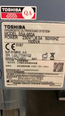 Toshiba Ultrasound Xario SSA-680A - YOM 2011 w/ Toshiba Probe 5S1 YOM 01/2013 and Toshiba Probe 11MC4 YOM 12/2016 and Toshiba Probe 18L7 YOM 02/2020 and Toshiba Probe 6C1 YOM 07/2012 and Sony Digital Graphic Printer UP-D897 ( Powers up) - 31