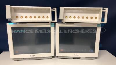 Lot of 2 Philips Patient Monitors MP70 - YOM 2003 w/ Philips module racks (Both power up)