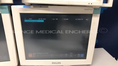 Lot of 2 Philips Patient Monitors MP70 - YOM 2003 w/ Philips module racks (Both power up) - 2