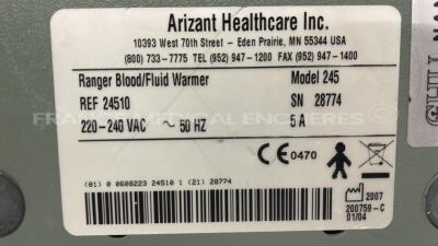 Lot of 2 Arizant Baer Hugger Fluid Warmers Ranger 245 - YOM 2006 and 2007 - no power cables (Both power up) - 6