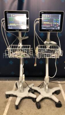 Lot of 2 Spacelabs Patient Monitors Qube - S/W 3.05.10 w/ ECG sensors and SPO2 sensors and Cuffs - Both power up