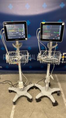 Lot of 2 Spacelabs Patient Monitors Qube - S/W 3.05.10 w/ ECG sensors and SPO2 sensors and Cuffs - Both power up