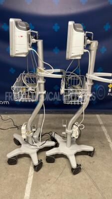 Lot of 2 Spacelabs Patient Monitors Qube - S/W 3.05.10 w/ ECG sensors and SPO2 sensors and Cuffs - Both power up - 2