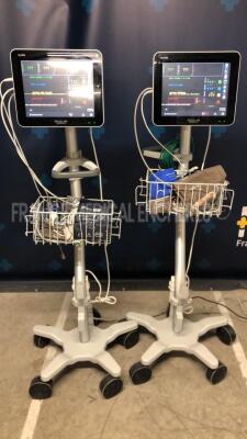 Lot of 2 Spacelabs Patient Monitors Qube - S/W 3.05.10 w/ ECG sensors and SPO2 sensors and Cuffs - Both power up