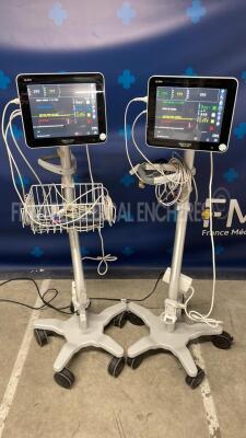 Lot of 2 Spacelabs Patient Monitors Qube - S/W 3.05.10 w/ ECG sensors and SPO2 sensors and Cuffs - Both power up