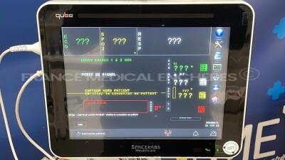 Lot of 2 Spacelabs Patient Monitors Qube - S/W 3.05.10 w/ ECG sensors and SPO2 sensors and Cuffs - Both power up - 4