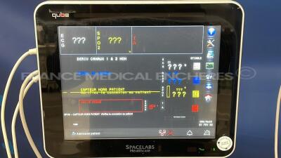 Lot of 2 Spacelabs Patient Monitors Qube - S/W 3.05.10 w/ ECG sensors and SPO2 sensors and Cuffs - Both power up - 5