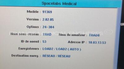 Lot of 3 Spacelabs Patient Monitors Ultraview SL - S/W 2.02.05 w/ ECG sensors and SPO2 sensors and Cuffs - All power up - 4