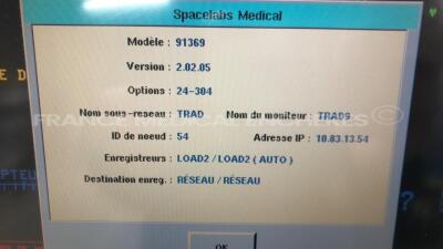 Lot of 3 Spacelabs Patient Monitors Ultraview SL - S/W 2.02.05 w/ ECG sensors and SPO2 sensors and Cuffs - All power up - 8