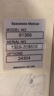 Lot of 3 Spacelabs Patient Monitors Ultraview SL - S/W 2.02.05 w/ ECG sensors and SPO2 sensors and Cuffs - All power up - 11