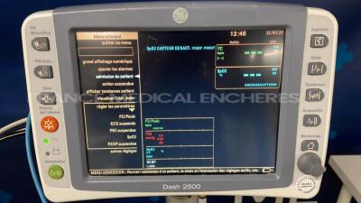 Lot of 3 GE Patient Monitors Dash 2500 - YOM 2011 w/ ECG sensors and SPO2 sensors and Cuff - All power up - 4