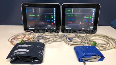 Lot of 2 Spacelabs Patient Monitors Qube - S/W 3.05.10 w/ ECG sensors and SPO2 sensors and Cuffs - Both power up